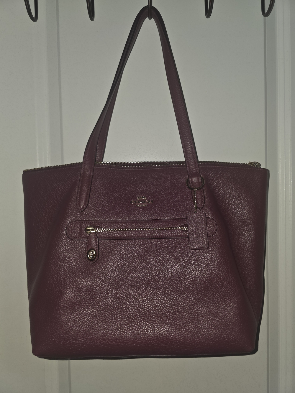 Coach Pebble Leather Tote Bag in Wine